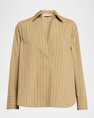 Vince Pinstripe Long-Sleeve Popover Shirt