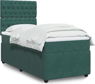 vidaXL Cama Box Spring Con Colch&oacute;n Terciopelo Verde Oscuro 100x200 Cm Vidaxl
