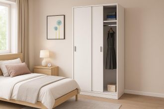 Dmora Guardarropa Lansing, Armario Dormitorio Con 2 Puertas Correderas, Mueble Con Balda Y Barra Perchero, Cm 100x50h200, Blanco, Con Embalaje Reforzado - D