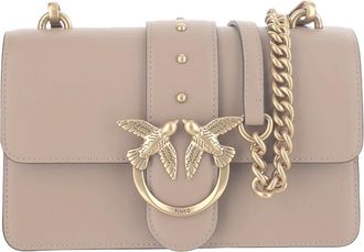 Pinko Love One Mini Beige Leather Shoulder Bag