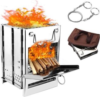 OEM Estufa De Le&ntilde;a Con Bolsa De Almacenamiento, Sart&eacute;n Port&aacute;til De Acero Inoxidable Para Barbacoa Y Acampada Al Aire Libre