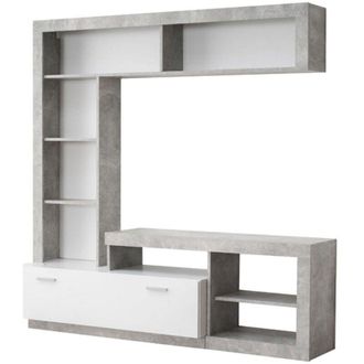 Dmora Parete Attrezzata Moggio, Mobile Soggiorno 7 Ripiani, 10 Vani, Unanta, 170.5x41.5x170.5h cm Bianco