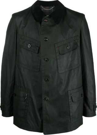 Maison Margiela Petrol Katoenen Jas met Corduroy Kraag - Heren - Zomerjassen - Blauw - L - Katoen - Jassen