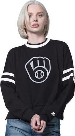 Starter Womens Starter Black Milwaukee Brewers Rally Cropped Drop Shoulder Crewneck Sweatshirt at Nordstrom, Size Xx-Large