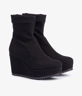 Pedro Garcia Wedge bootie in black stretch microfiber | Urbana | Essentials collection