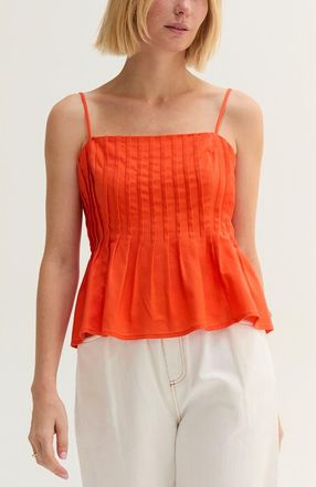 Crescent Pleated Sleeveless Linen Blend Top in Poppy at Nordstrom, Size X-Small