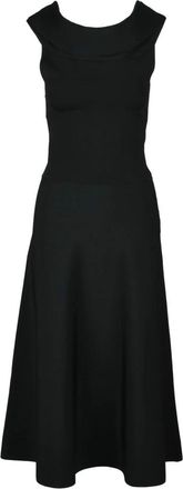 Fabiana Filippi Kleedjes, Dames, Zwart, M, Polyester, Wijdvallende Lange Jurk Boothals Tuniek