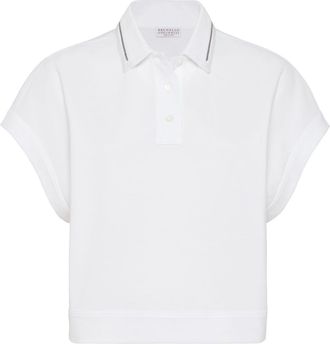 Brunello Cucinelli Monili-chain cotton polo top - women - Cotton - 3XL - White
