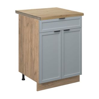 Vicco Mueble Bajo De Cocina Fame-line, Azul Claro-gris, 60 Cm Con Caj&oacute;n, Et Roble Vicco