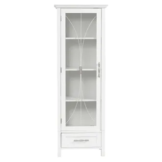 Teamson Home Teamson Home - Delaney Bagno In Legno Autoportante Alto E Sottile In Lino Armadietto Tower Bianco 7961 Con Anta In Vetro