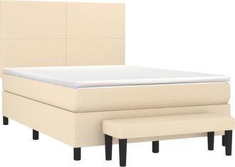 vidaXL Cama Box Spring Con Colch&oacute;n Tela Color Crema 140x190 Cm Vidaxl