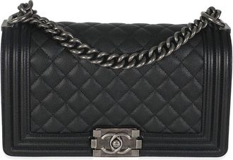 Chanel Black Quilted Caviar Leather Medium Boy Handbag (Authentic Pre-Loved)