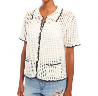 Fifteen Twenty Gemma Crochet Shirt In Off White With Navy