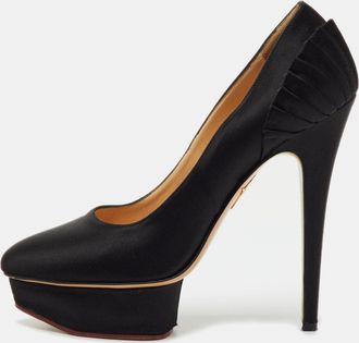 Charlotte Olympia Black Satin Dolly Platform Pumps