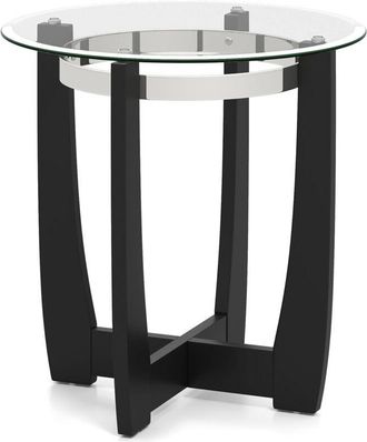 Costway Glass End Table 61cm Round Side Table with Tempered Glass Top-Black
