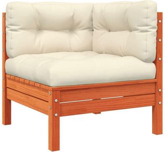 vidaXL Sof&aacute; De Esquina De Jard&iacute;n Y Cojines Madera Pino Marr&oacute;n Cera Vidaxl