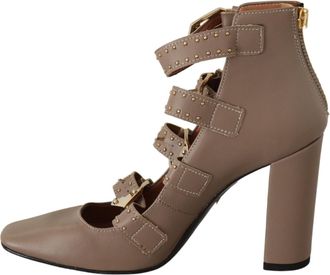 MY TWIN Twinset Leather Block Heels multi Buckle Pumps Womens Shoes