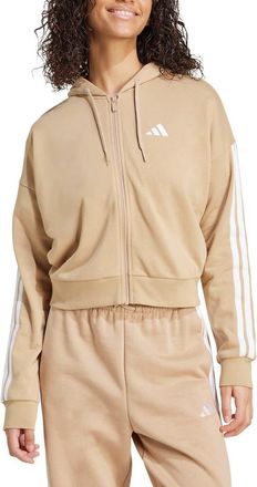 adidas 3-Stripes French Terry Full Zip Hoodie in Warm Sandstone/White at Nordstrom Rack, Size X-Large