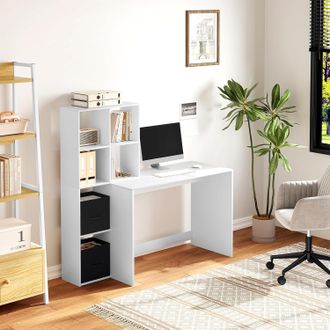 Woltu Woltu - Librer&iacute;a Con Escritorio, Librer&iacute;a Con 6 Compartimentos Abiertos Y 2 Cajas Tnt, Blanco