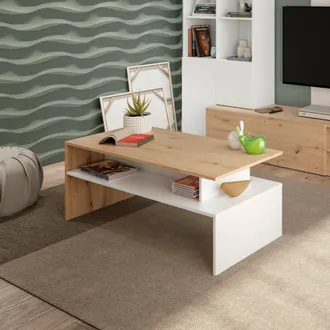 Dmora Mesa De Centro Vail, Mesa De Centro, Mesa De Centro, Mesa Baja, 100x50h43 Cm, Roble Nudos Y Blanco Brillo, Con Embalaje Reforzado - Dmora
