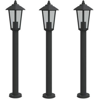 vidaXL L&aacute;mparas De Suelo De Exterior 3 Uds Acero Inoxidable Negro 80cm Vidaxl