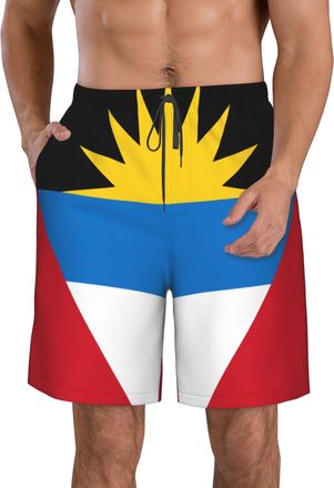 AOOEDM Flag of Antigua and Barbuda Mens Swimming Shorts Quick Dry Beach Trunks Swimwear with Mesh Lining