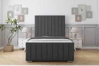 Sloomy California Dumfries Frame-Mattress - 50 Upholstered Headboard in Dark Grey | Size: Small Double