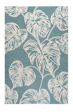 Jonathan Y Designs Tobago High-Low Two-Tone Monstera Leaf Indoor/Outdoor Area Rug in Blue/ivory at Nordstrom, Size 5Ft 0In X 8Ft 0In
