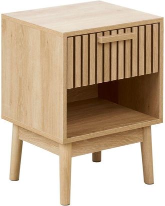 Beliani Mesita De Noche Mdf Patas De Pino 1 Caj&oacute;n 1 Estante Madera Clara Lynwood