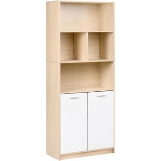 Beliani Libreria a 2 ante con ripiani apribili e chiudibili Mobili da ufficio minimalisti in truciolare Marrone chiaro e bianco Zehna