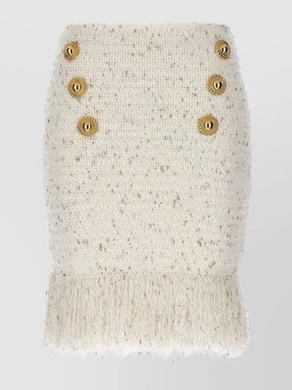 Balmain tweed skirt with fringed hem and gold-tone buttons