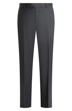 Samuelsohn Flat Front Straight Leg Wool Dress Pants in Mid Grey at Nordstrom, Size 34 X R