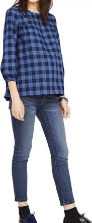 Hatch The Delfina Maternity Plaid Top In Blue