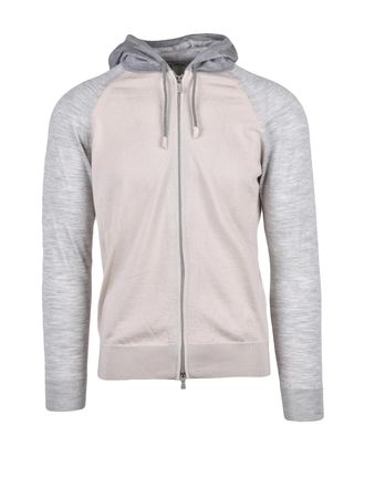 Eleventy Beige Grey Wool Silk Zip Knit Sweatshirt
