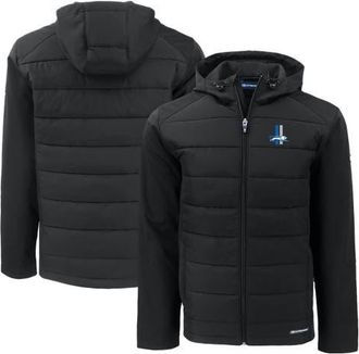 Cutter & Buck Mens Cutter & Buck Black Detroit Lions Throwback Evoke Hybrid Eco Softshell Recycled Full-Zip Hoodie Jacket at Nordstrom, Size Large