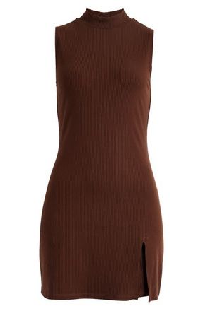 Reformation Skylar Mock Neck Rib Minidress in Cafe at Nordstrom, Size X-Small