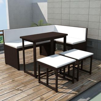 vidaXL Juego De Comedor De Jard&iacute;n 5 Piezas Rat&aacute;n Pe Y Acero Marr&oacute;n Vidaxl