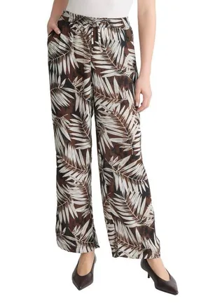 Jones New York Palm Print Wide Leg Drawstring Pants in Fudge Multi at Nordstrom, Size X-Small P