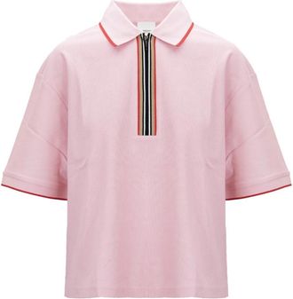 Burberry Geknipte Rits Polo Shirt - Dames - Polos - Roze - XL - Katoen - Tops