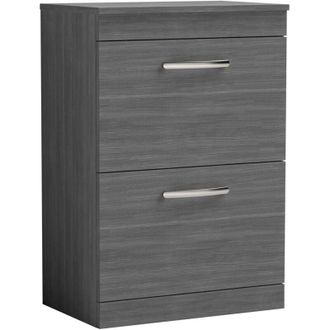 Nuie Athena Floor Standing 2-Drawer Vanity Unit and Worktop 600mm Wide - Anthracite Woodgrain - Nuie