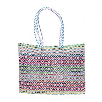 Lola's Bag Womens Travel Woven Patterned Tote Bag With Clutch In Pink Multi