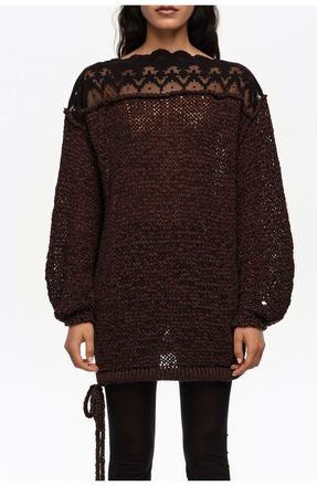 Bimba & Lola Lace Boat Neckline Sweater in Dark Brown at Nordstrom, Size Medium Eu