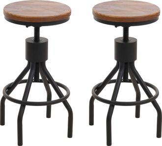 Hhg Hhg - Nunca Usado] Juego De 2 Taburetes De Bar 962, Taburete De Bar, Reposapi&eacute;s Giratorio Regulable En Altura Metal Industrial Madera Maciza, Marr&oacute;n