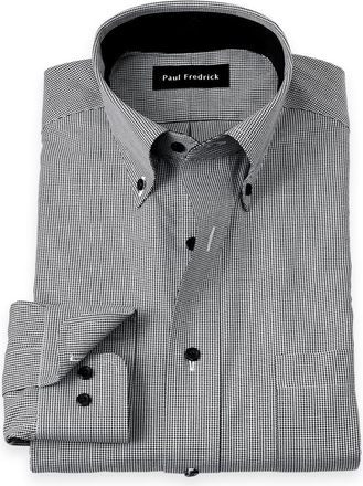 Paul Fredrick Non-iron Cotton Houndstooth Dress Shirt With Contrast Trim