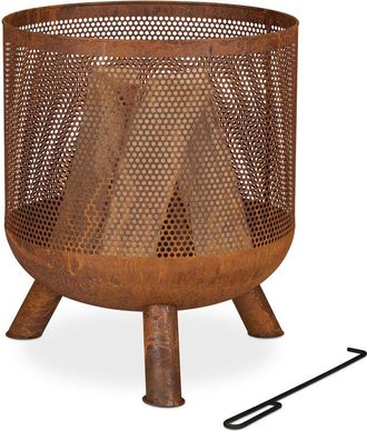 Relaxdays Relaxdays - Brasero Exterior, Dise&ntilde;o Malla Met&aacute;lica, Aspecto Antiguo, Atizador, Rejilla, Estufa, Acero, 53 X 44 Cm, Marr&oacute;n