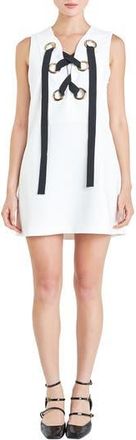 English Factory Grommet Tie Sleeveless Minidress in Off White/black at Nordstrom Rack, Size X-Small