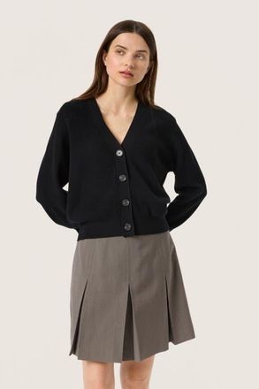 Soaked In Luxury SLSina Button V-neck Rib Knit Cardigan in Black at Nordstrom, Size X-Large