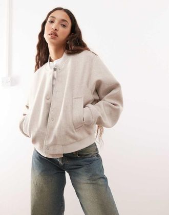 Noisy May lightweight bomber jacket in beige-Neutral