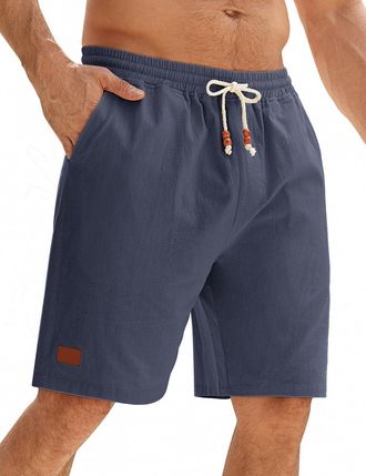 Heekpek Lonya Mens Shorts Summer Casual Cotton Drawstring Waistband Classic Comfort Beach Shorts with Pockets for Travel, Home, Holiday Navy Blue,XXL