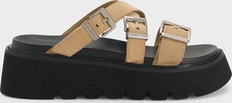 Charles & Keith Laine Faux Suede Buckled Flatform Sandals